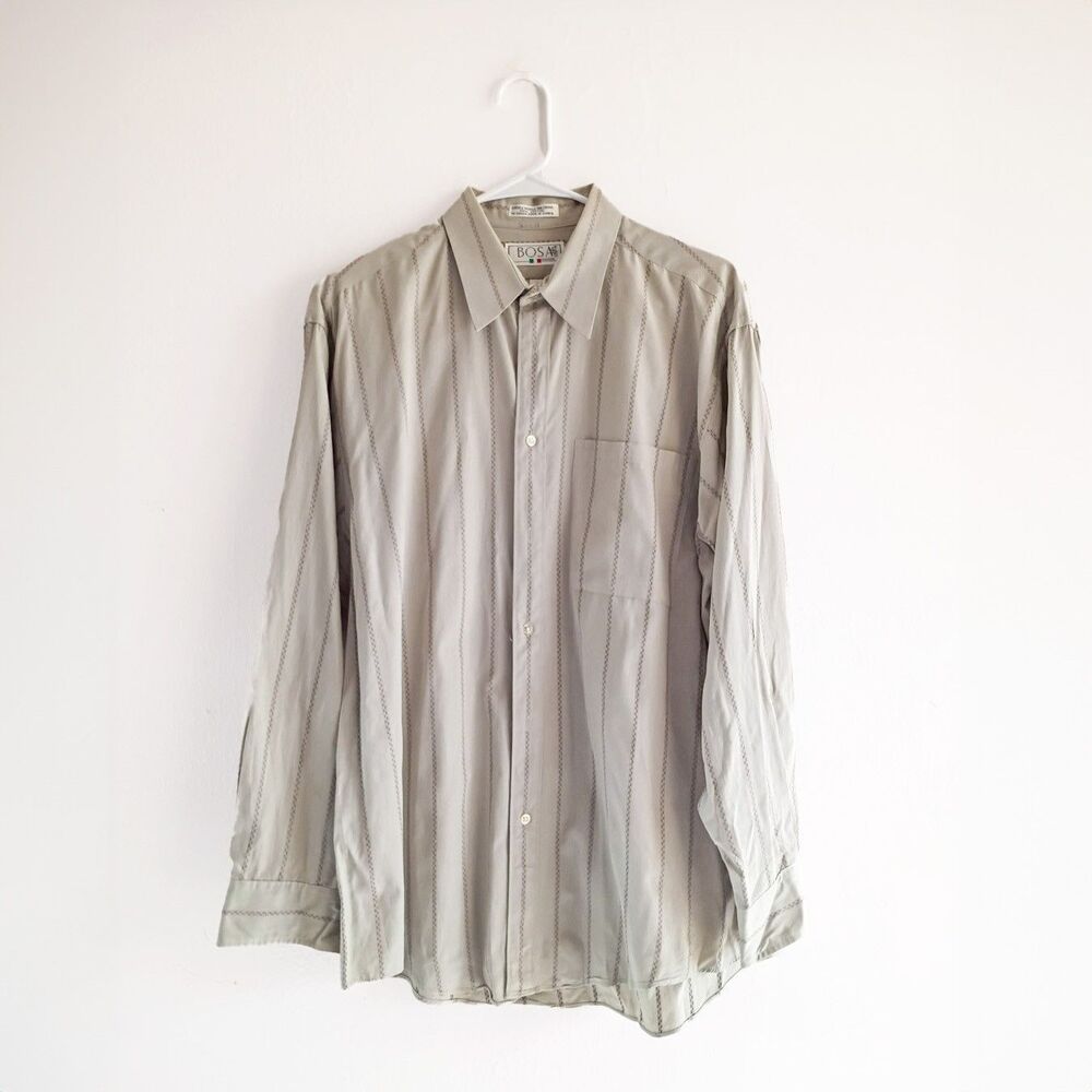 Bosa Couture Dress Shirt 15.5 32/33 Beige Striped Button Front Men's